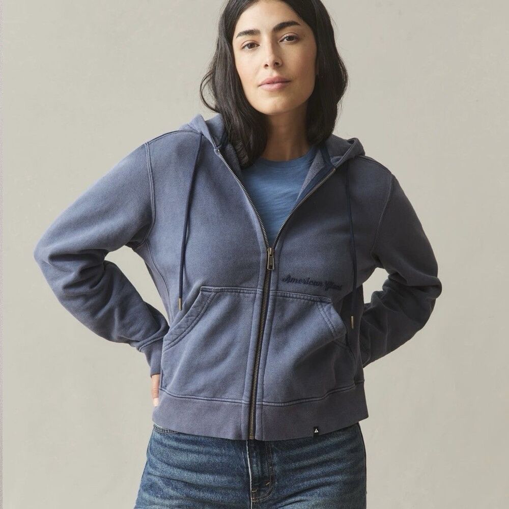 American Giant Hoodie Womens XS Blue Vintage Washed Full Zip Relaxed 2.0 NEW